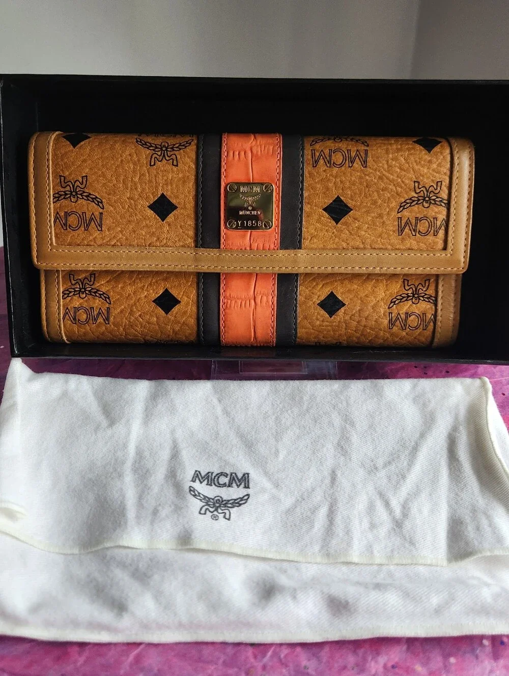 MCM Cognac Monogram Boston satchel 6 pc set EUC
